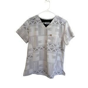 Carhartt Scrub Top Large White Black Geometric Print Nurse Medical Modern Fit